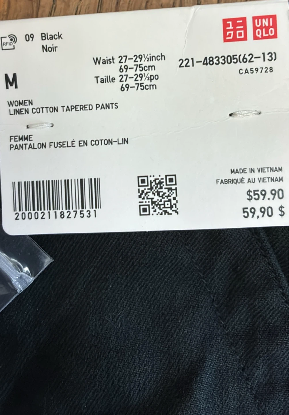New w tags UNI QLO Women's Linen Cotton Tapered Pants Size M - photo 3