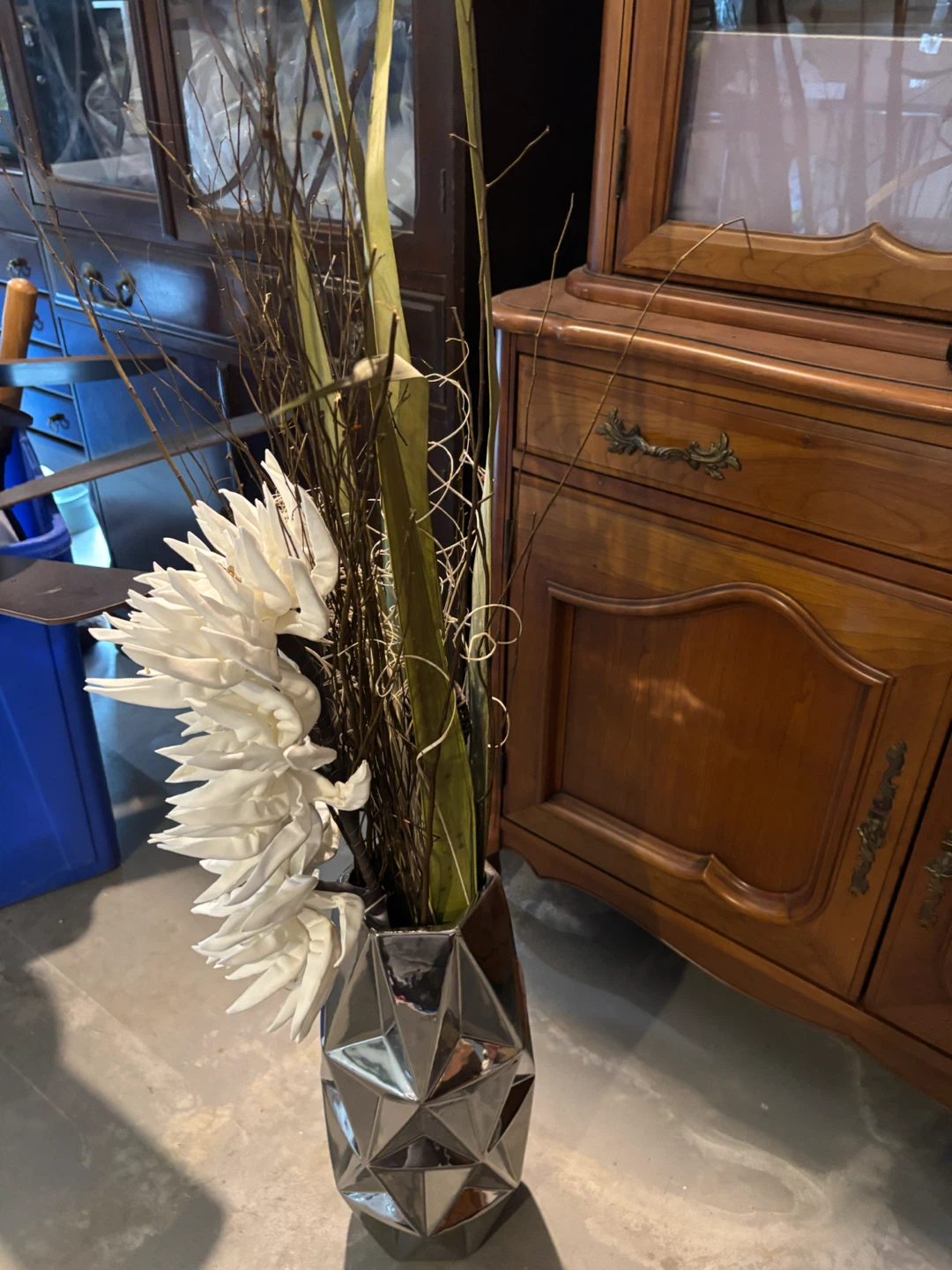 Silver Geometric Vase with Dried Flowers