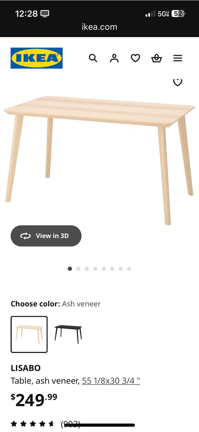 IKEA LISABO Table, Ash Veneer