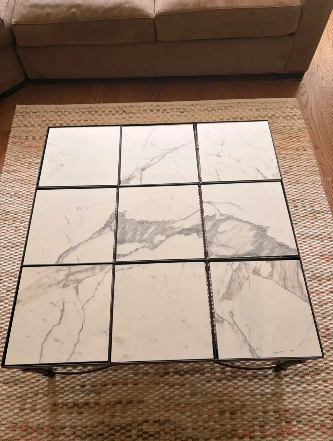 Square Coffee Table with Marble Tiles