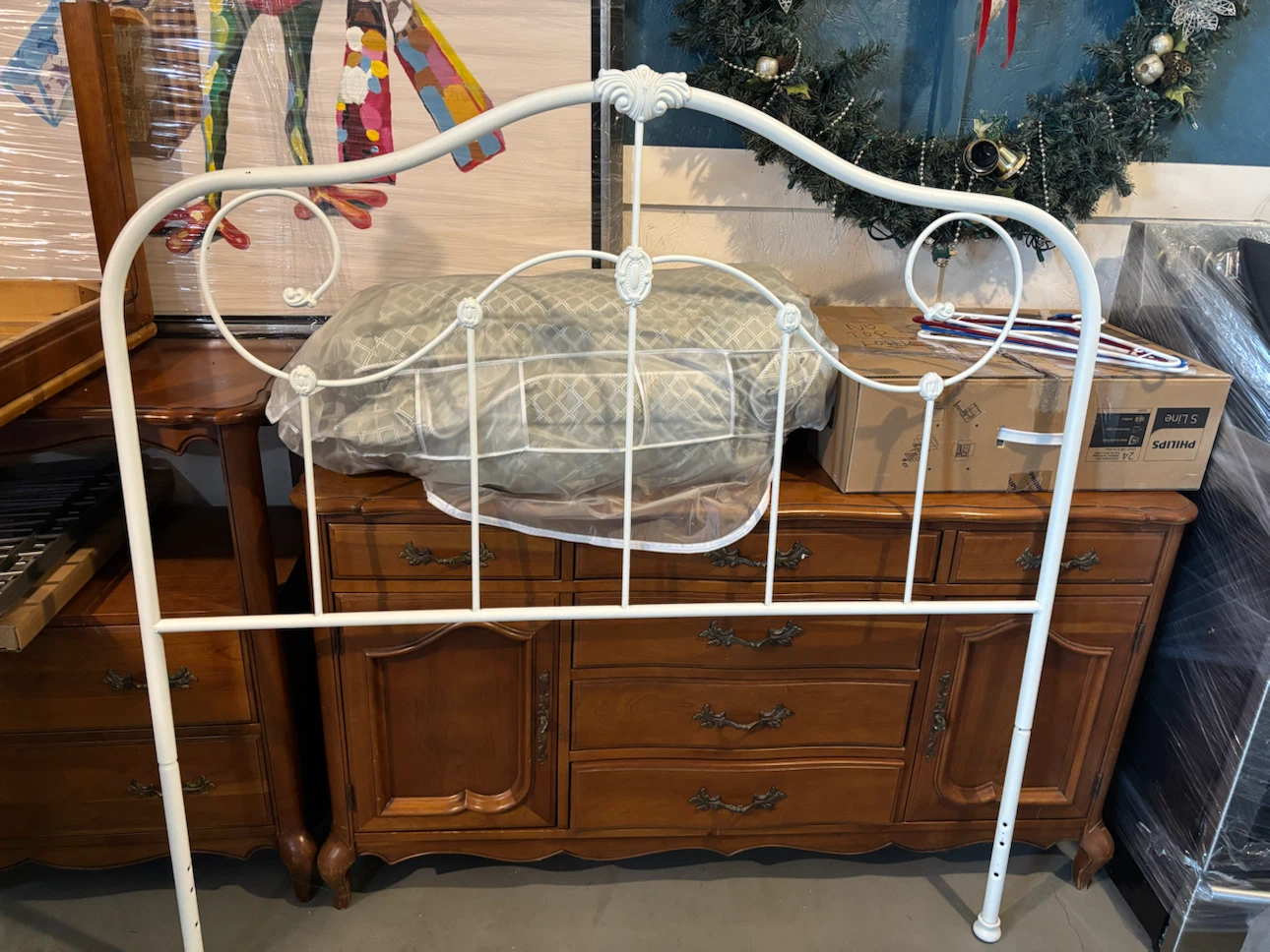 White Metal Bed Frame Headboard