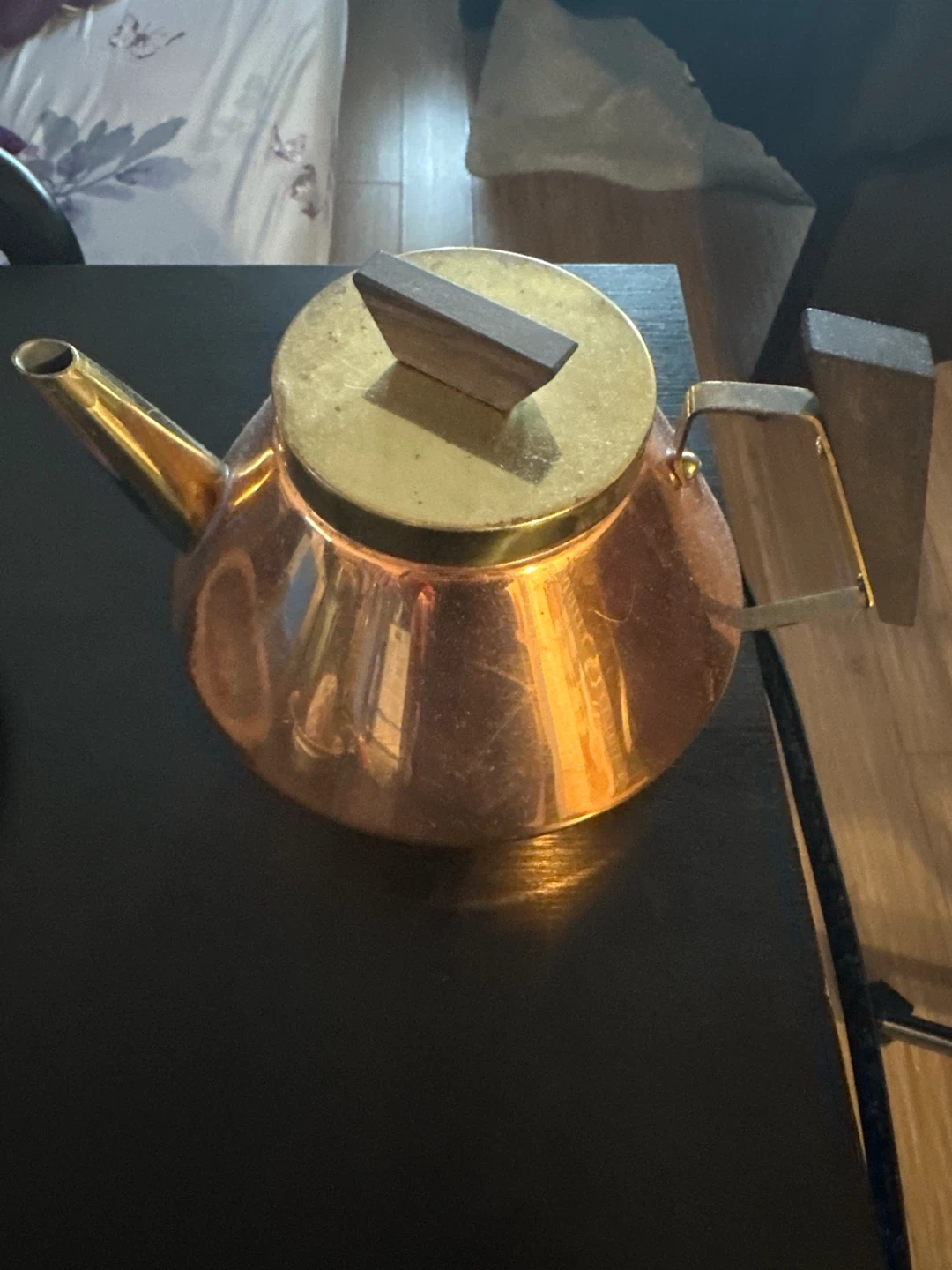 Vintage Copper Kettle with Wooden Handle