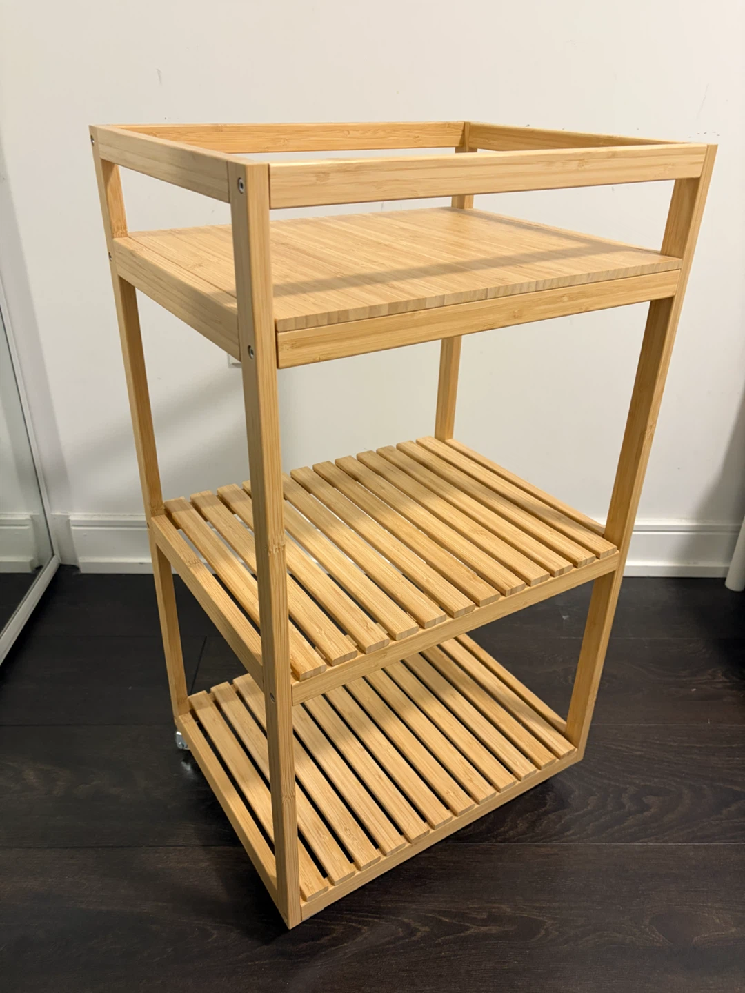 Bamboo 3-Tier Rolling Storage Trolley