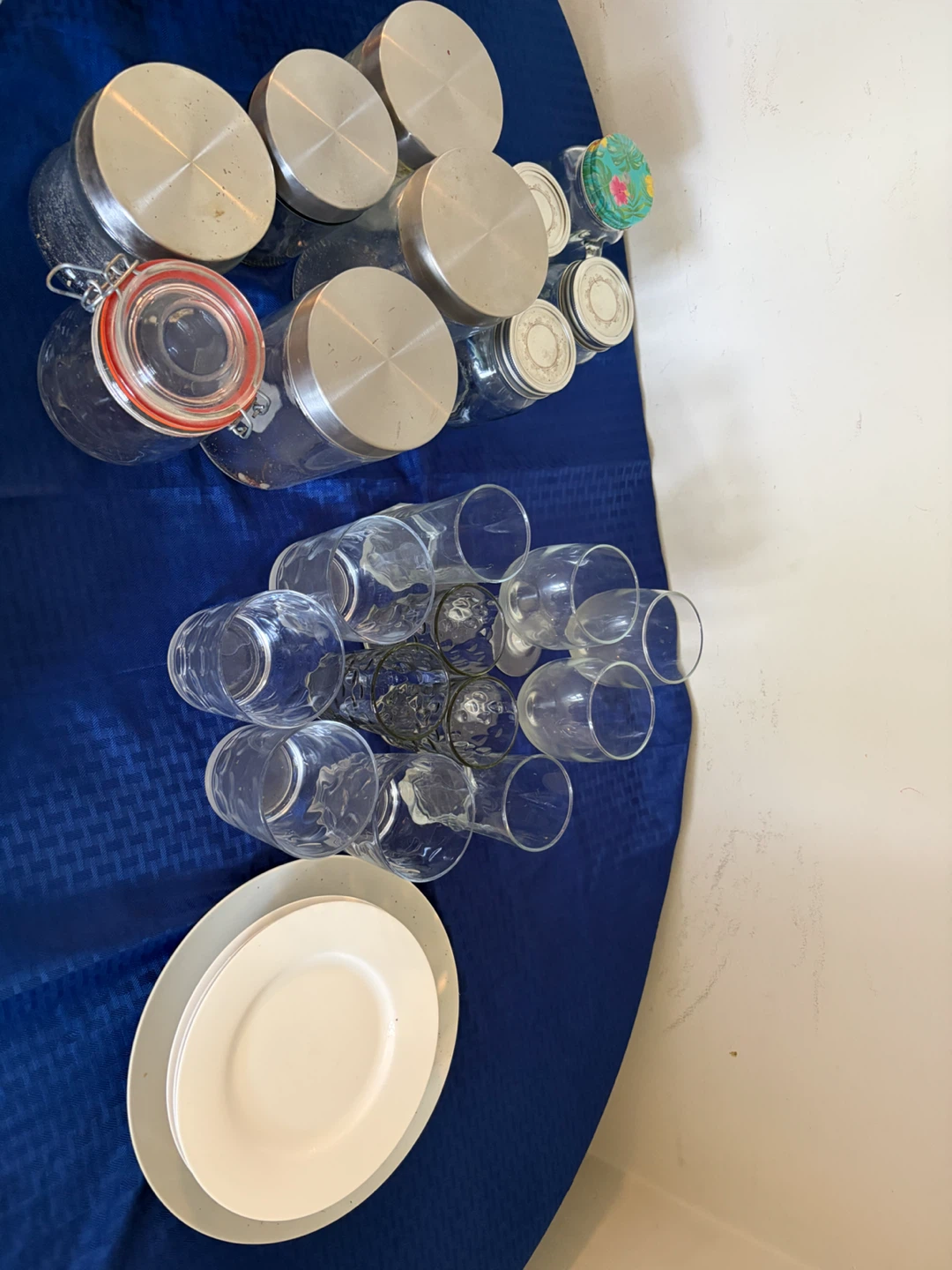 Assorted Glassware , Storage Jars and plates