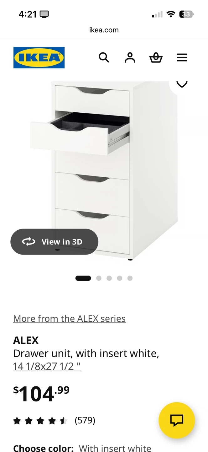 IKEA ALEX Drawer Unit with Insert White 14 1/8x27 1/2"