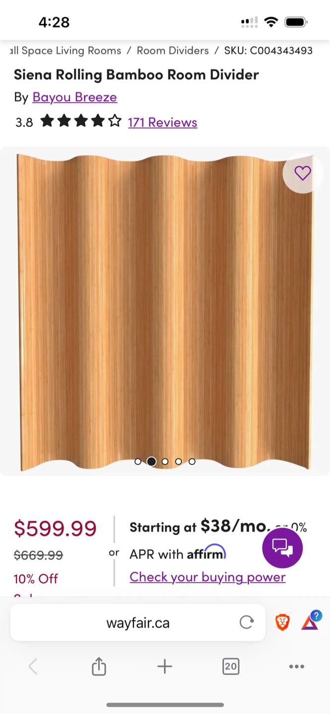 Wayfair 6 ft Bamboo Rolling Room Divider – Honey - photo 2