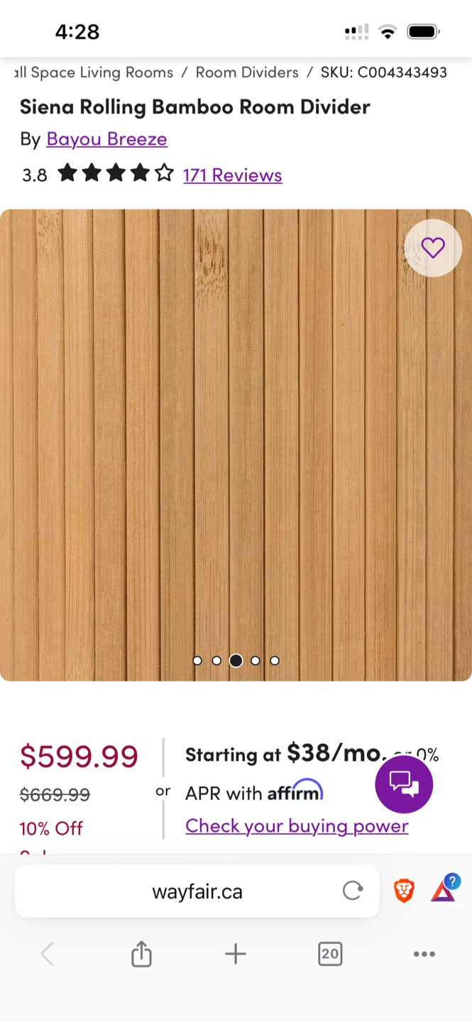 Wayfair 6 ft Bamboo Rolling Room Divider – Honey - photo 3