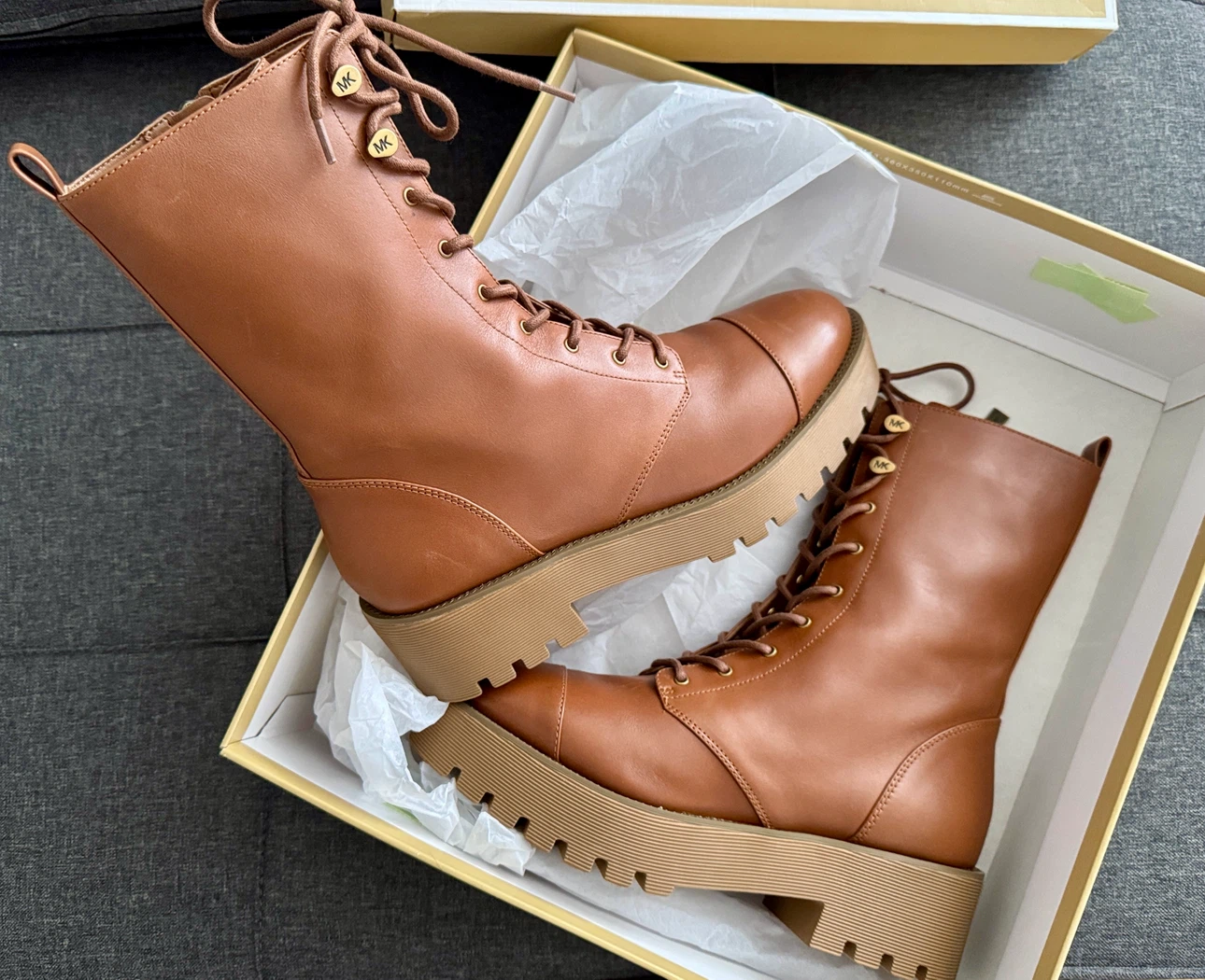 Michael Kors BRYCE bootie Brown Leather Lace-Up Boots