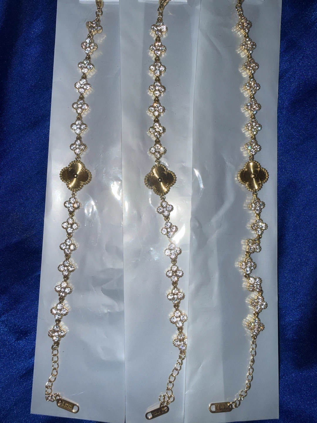 Gold Clover Bracelet with Rhinestones
