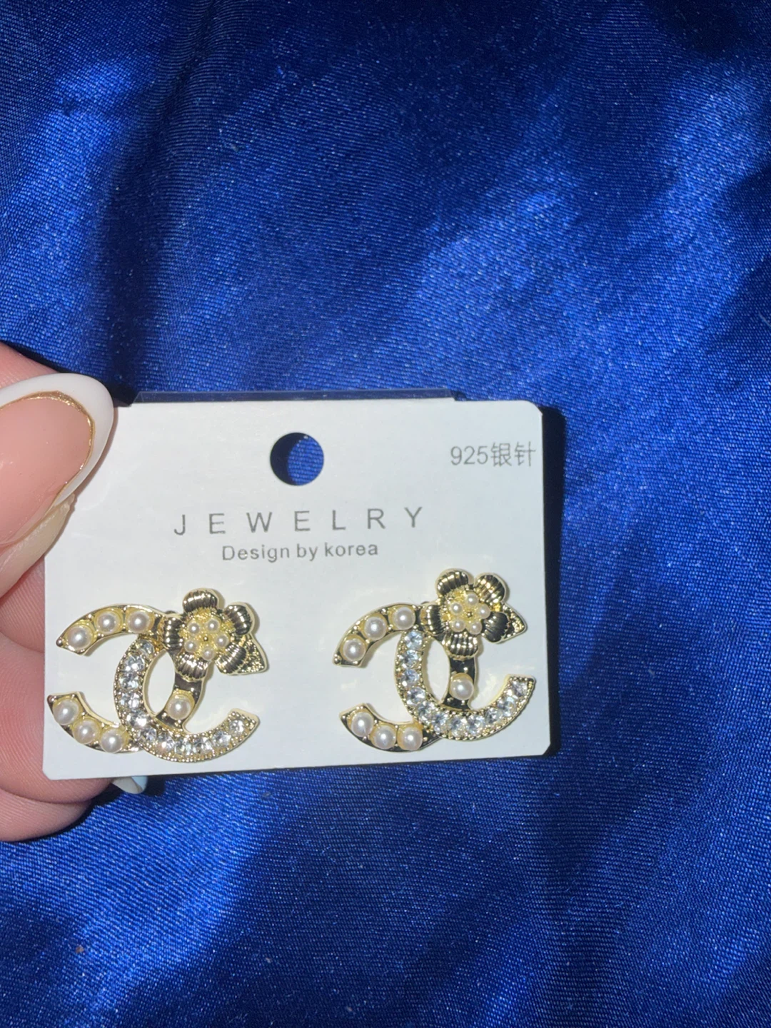 Gold CC Earrings with Pearls and Crystals