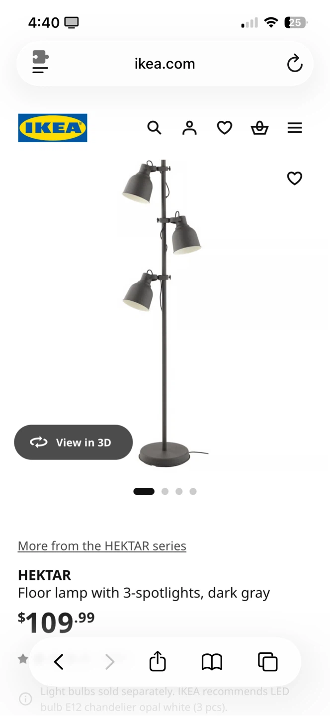 IKEA Hektar Floor Lamp with 3 Spotlights - Dark Gray