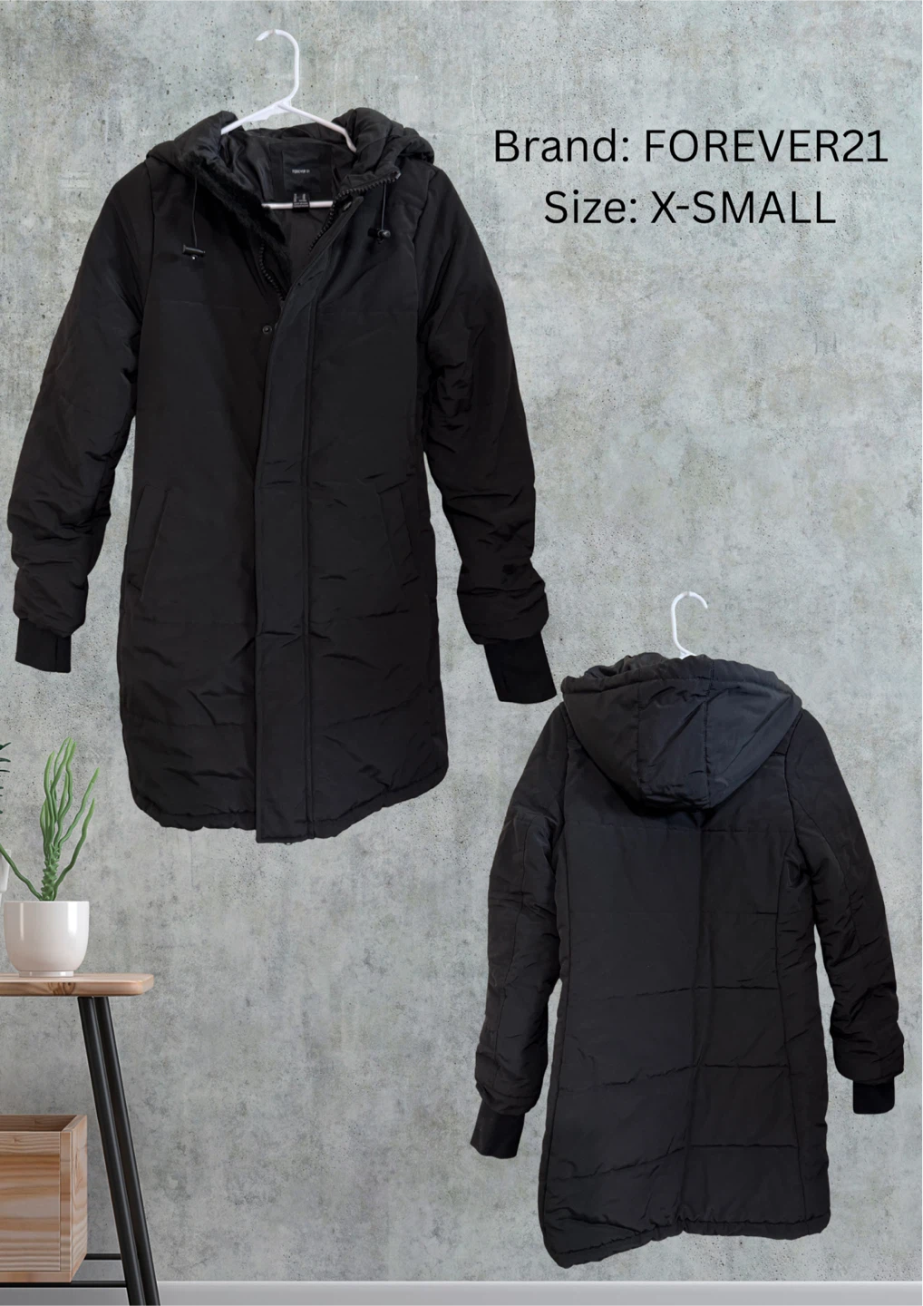 Forever 21 Black Puffer Coat - X-Small