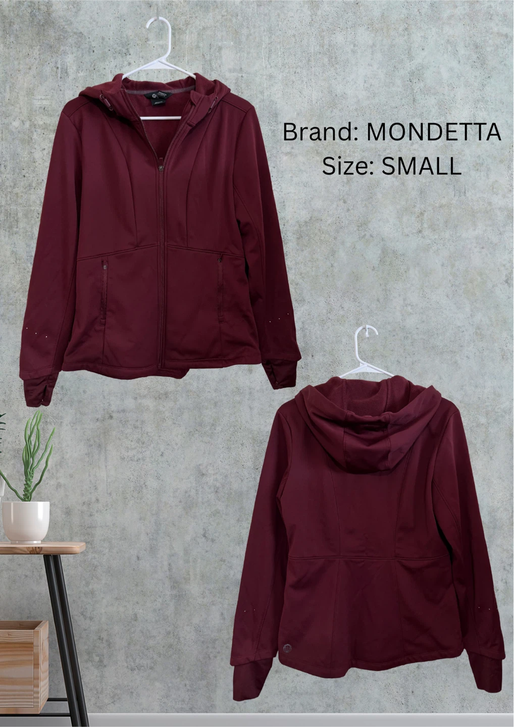 Mondetta Burgundy Full Zip Hoodie Jacket - Small