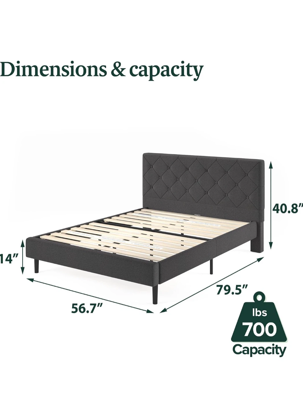 Zinus Upholstered Queen platform bed frame- Excellent condition - photo 5