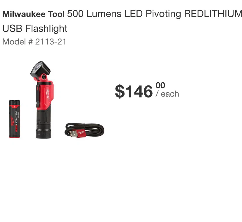 Milwaukee Tool USB 500 Lumens LED Pivoting Redlithium Flashlight