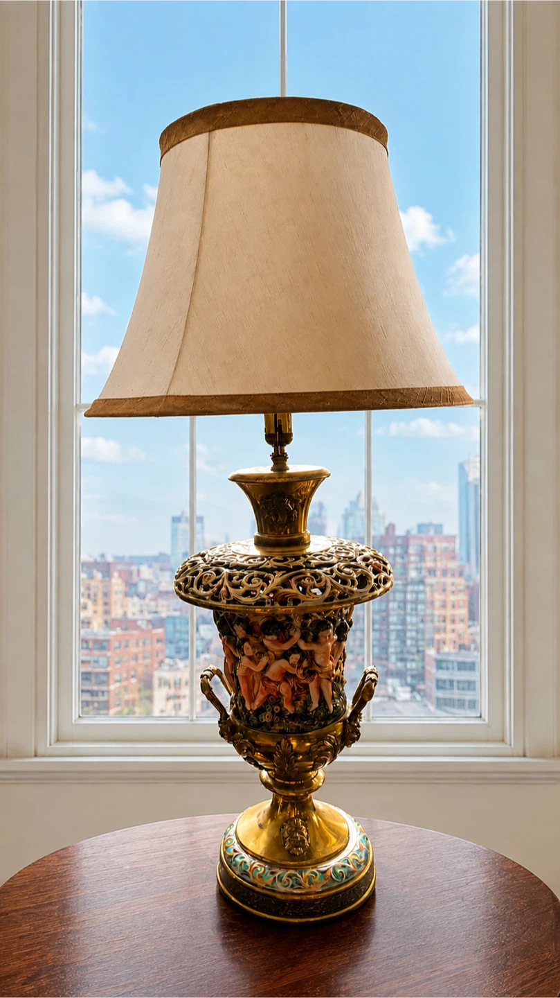 Vintage Ornate Table Lamp with Medusa Head Accent