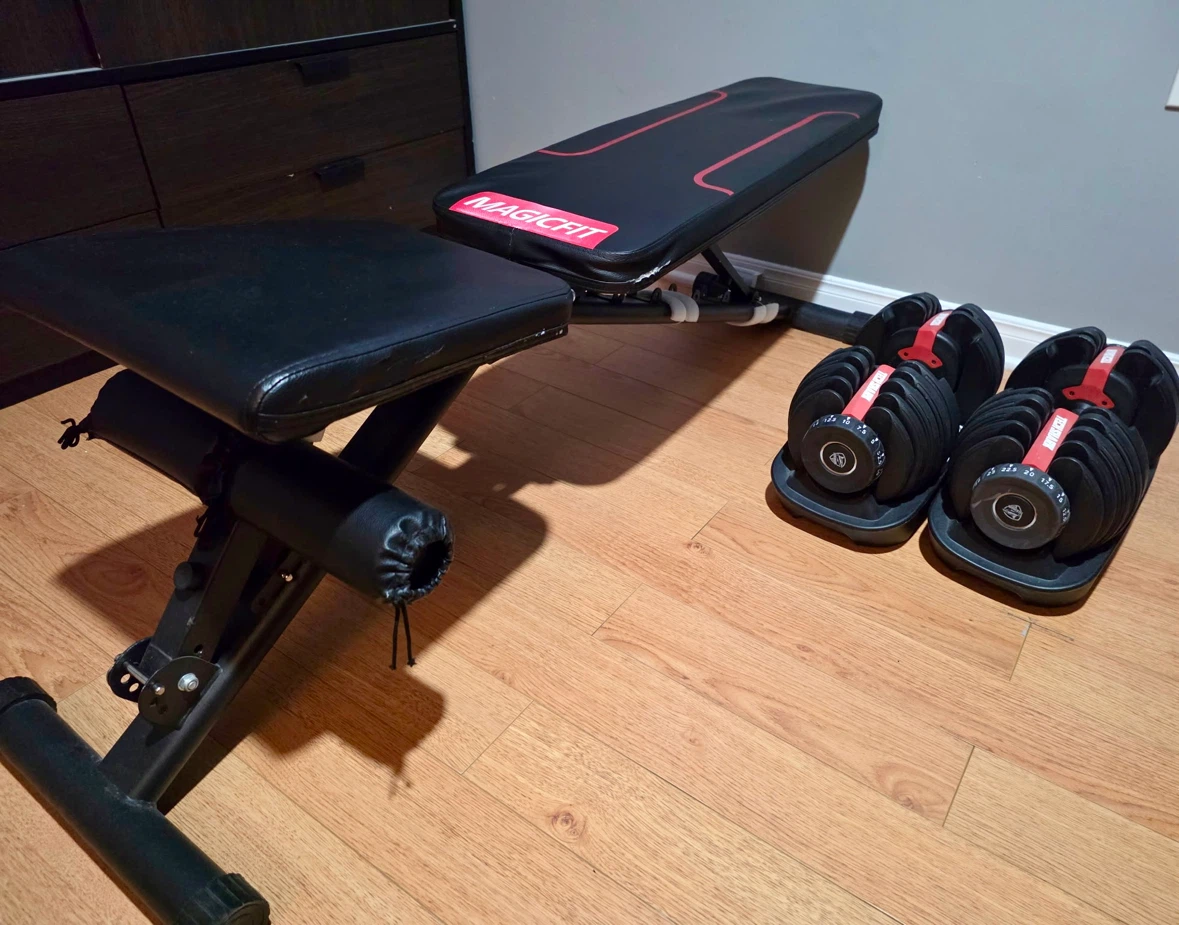 MAGICFIT Adjustable Dumbbells and Weight Bench