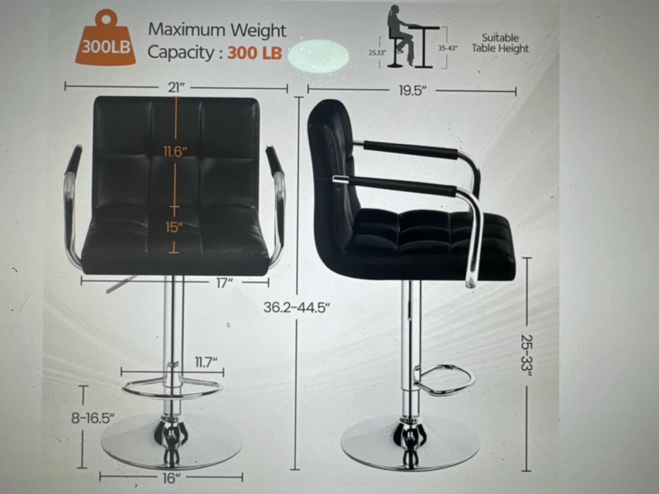 Set of 2 Black Bar Stools - photo 2