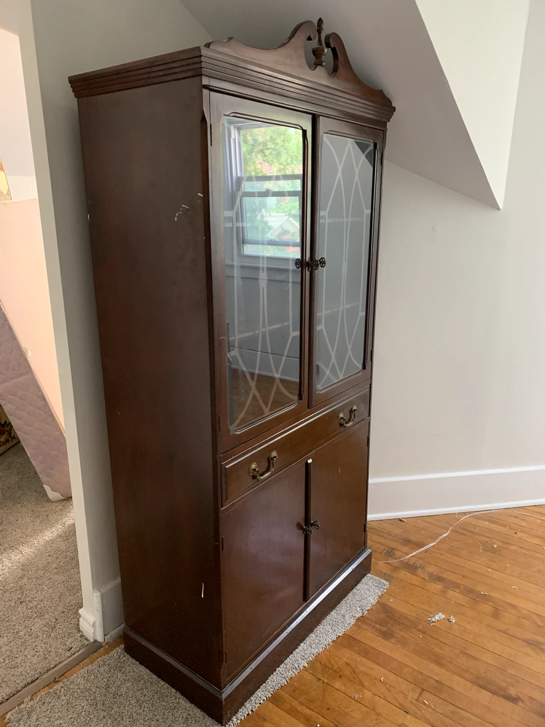 Dark Wood Display Cabinet with Glass Doors