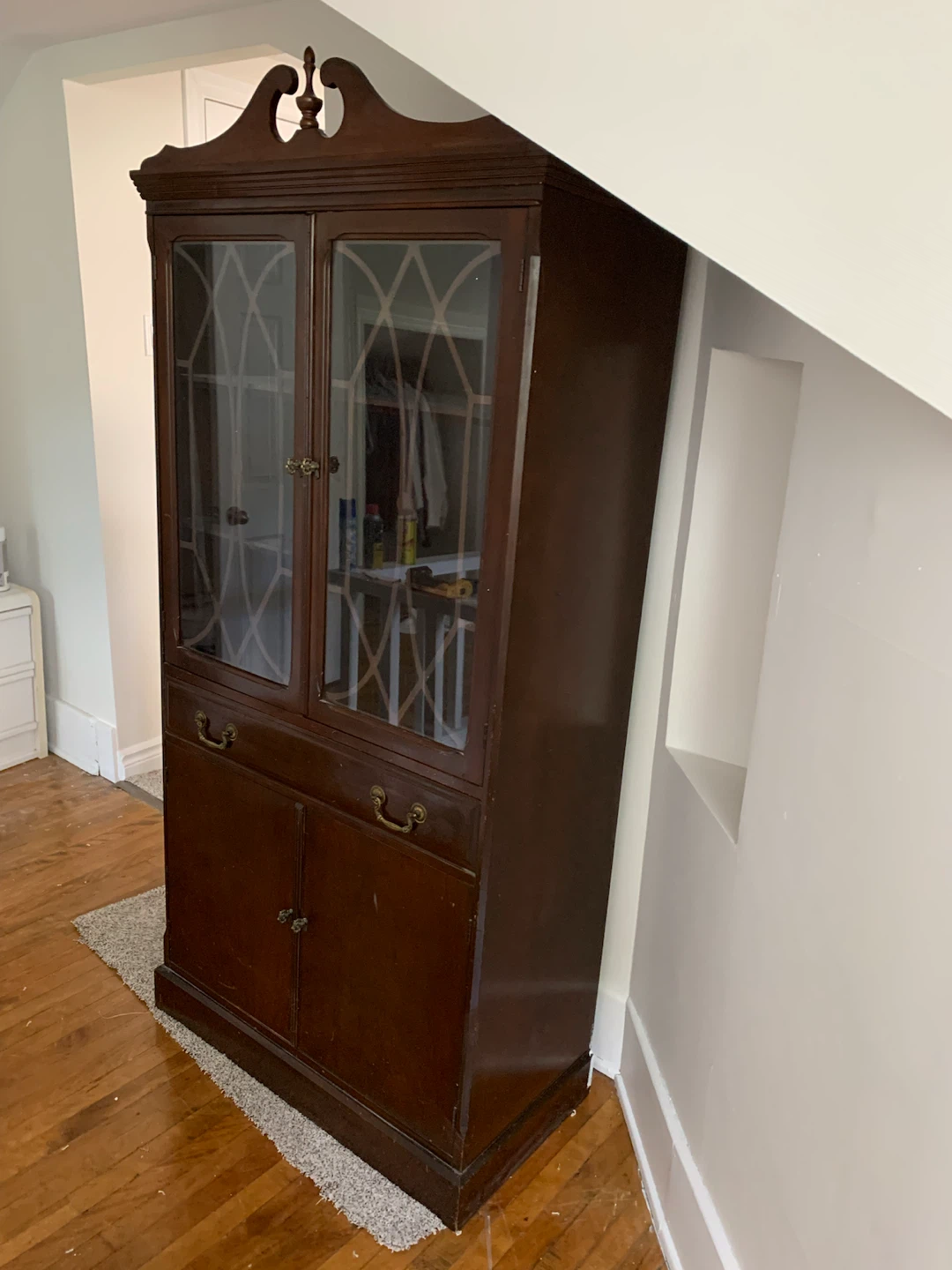 Dark Wood Display Cabinet with Glass Doors - photo 2