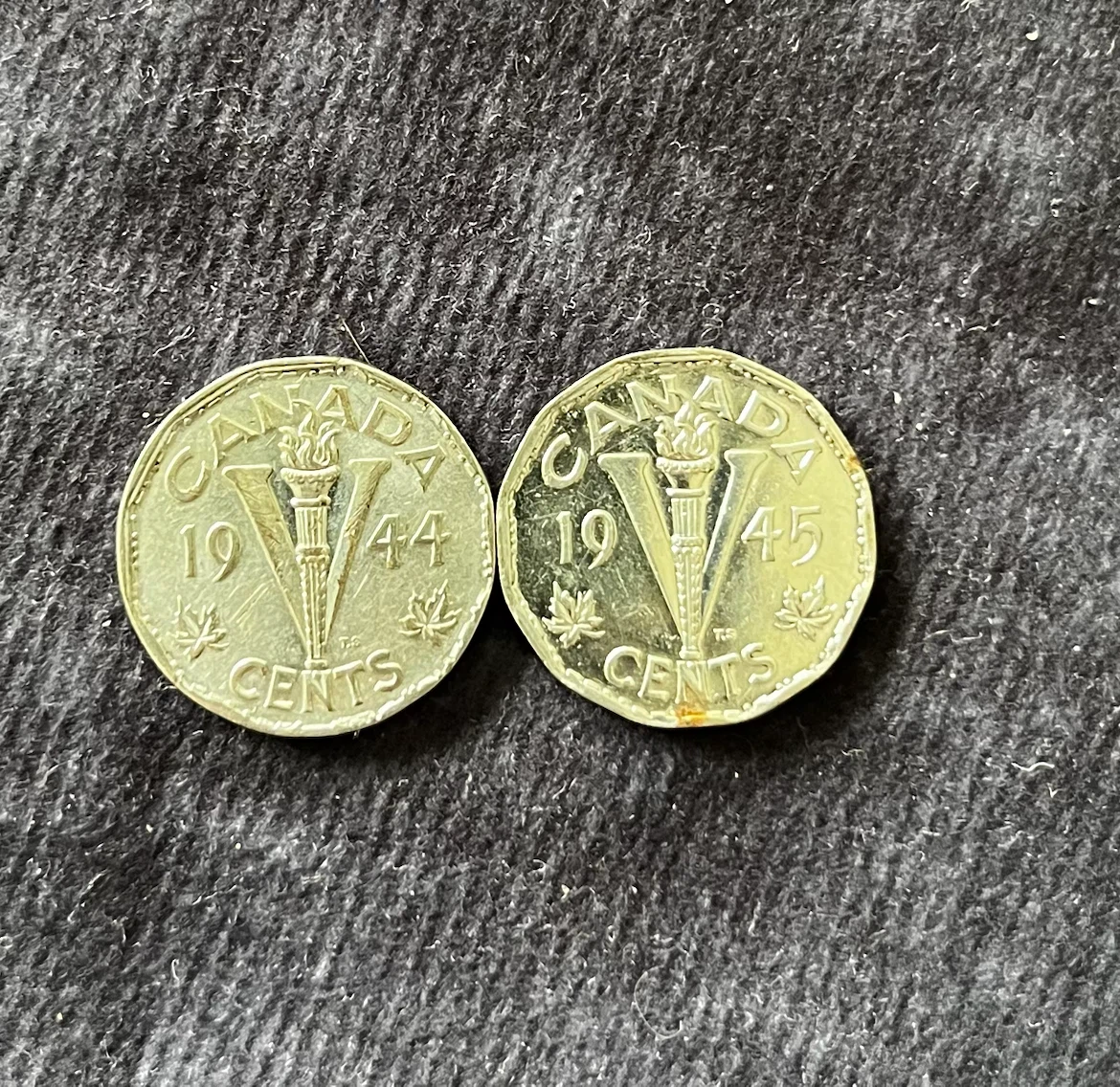Vintage WW/2 -2 x Canadian Nickels - 1944 & 1945