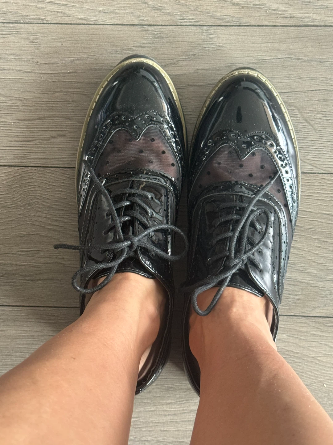 Black Patent & Mesh Wingtip Oxford Shoes