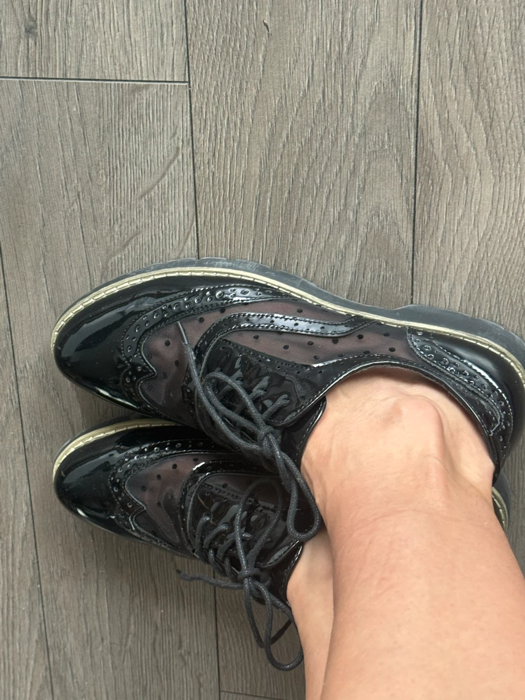 Black Patent & Mesh Wingtip Oxford Shoes - photo 2