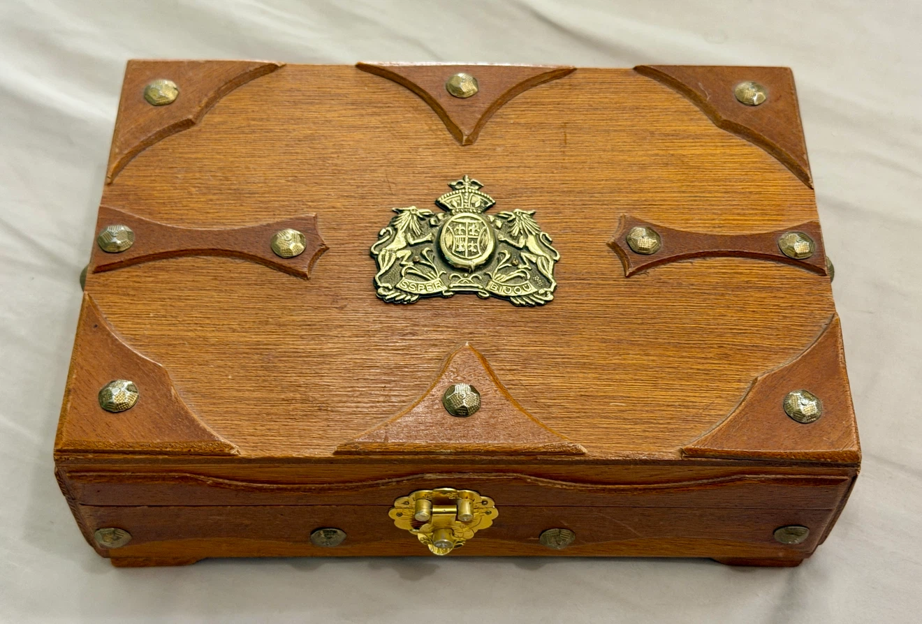 Vintage Wooden Jewellery Box with Ornate Clasp