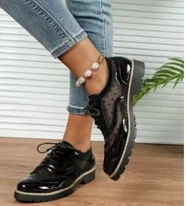 Black Patent & Mesh Wingtip Oxford Shoes - photo 3