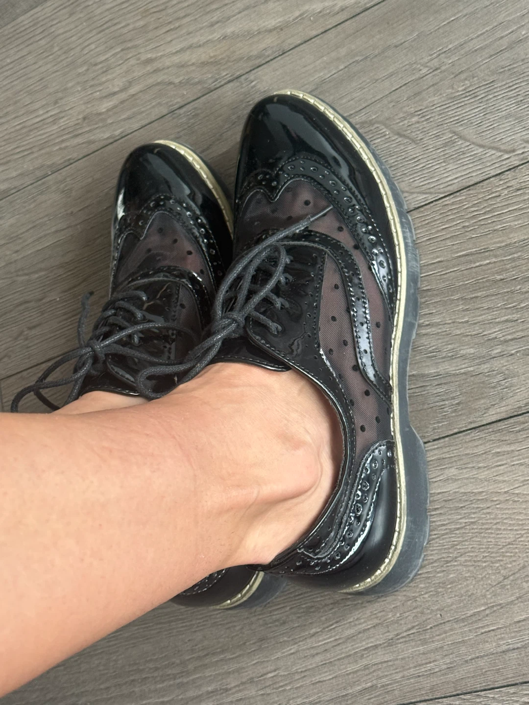 Black Patent & Mesh Wingtip Oxford Shoes - photo 4