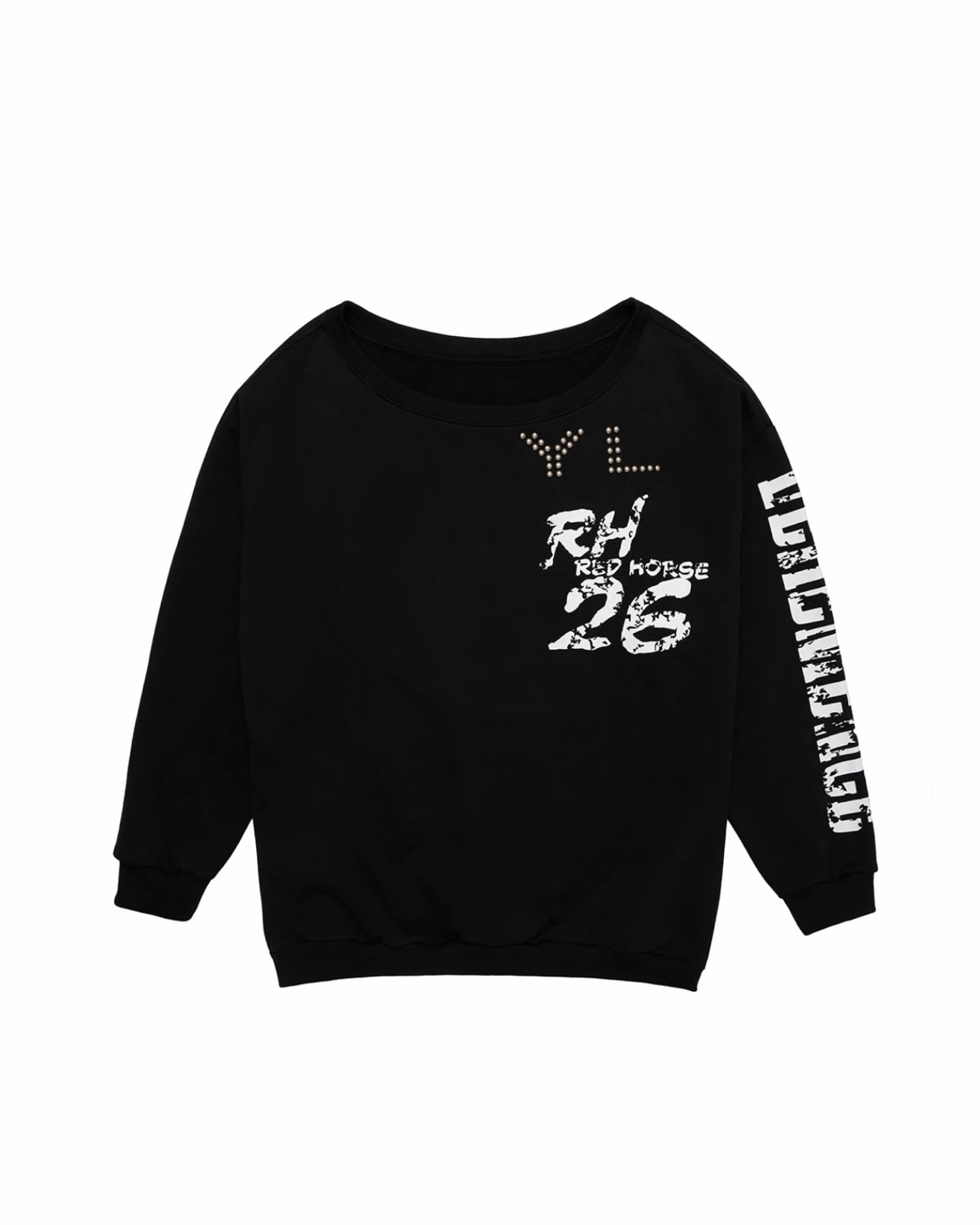 STUDDED OFF-SHOULDER SWEATSHIRT BLACK - photo 4