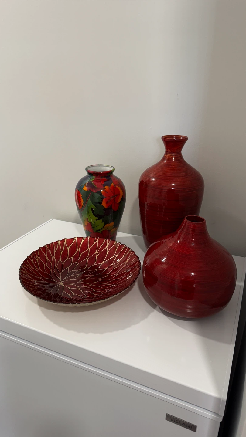 Large Red Decorative Vases and Bowl Set - photo 2