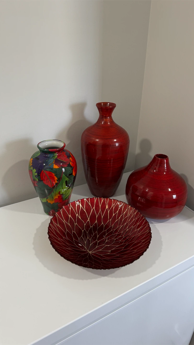 Large Red Decorative Vases and Bowl Set - photo 3