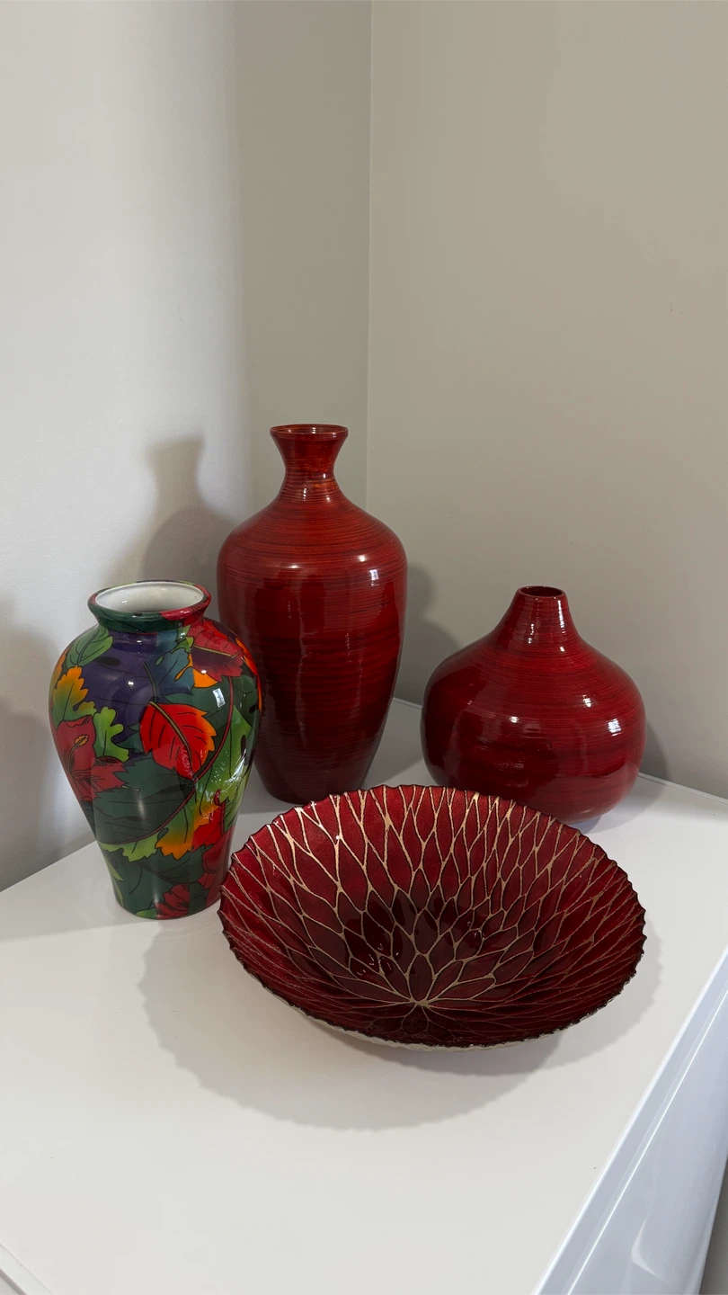 Large Red Decorative Vases and Bowl Set - photo 4