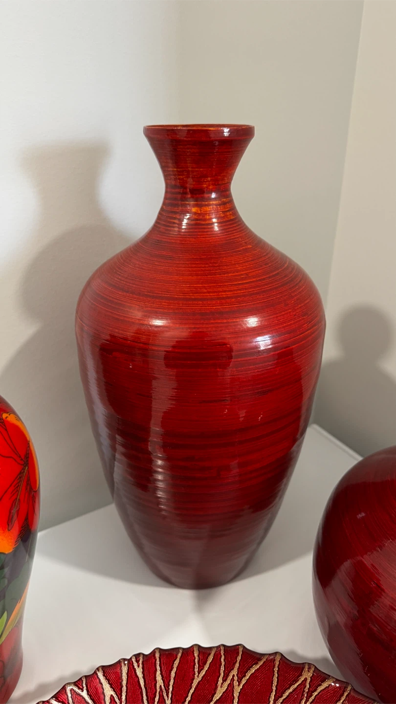 Large Red Decorative Vases and Bowl Set - photo 5