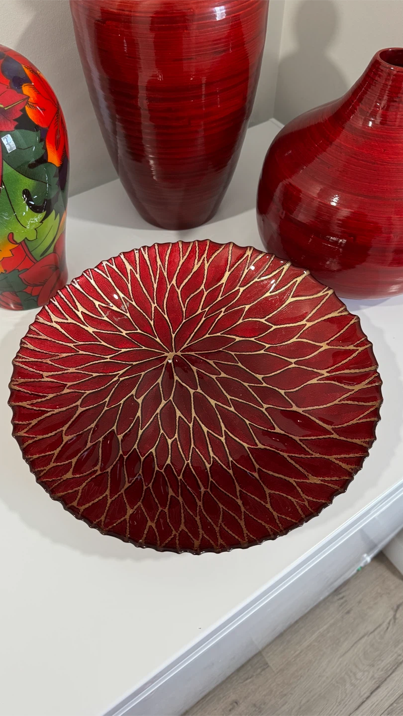 Large Red Decorative Vase and Bowl Set - photo 2