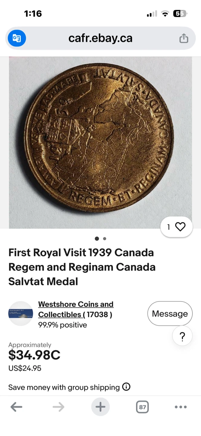 1939 Canada first Royal Visit Medal - photo 5