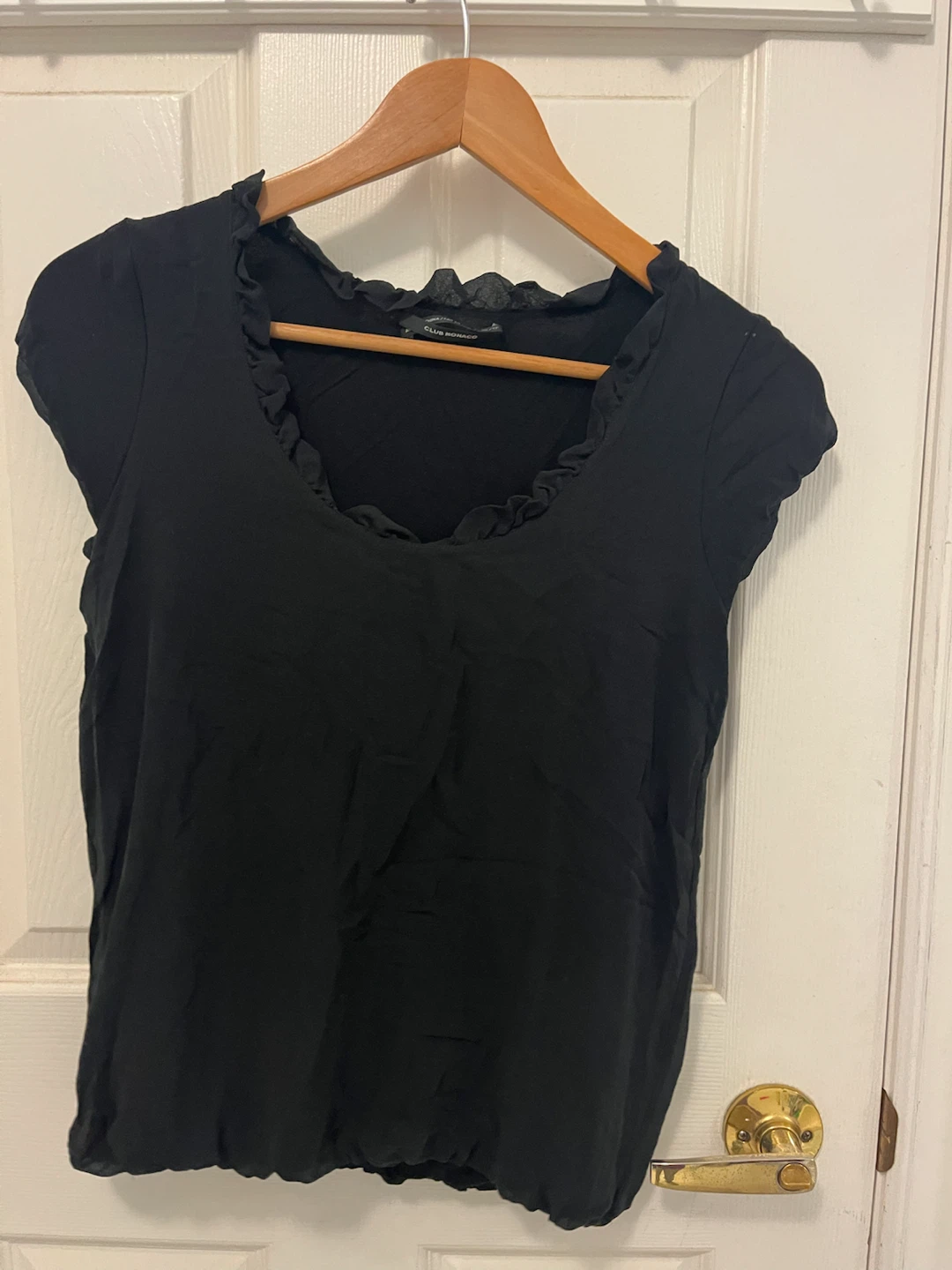Club Monaco Black Ruffle Neck Top XS/TP