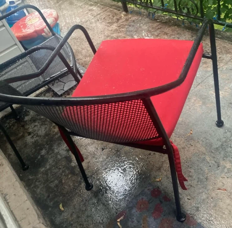 Pair of Black Metal Outdoor Chair with Red Cushion - photo 5
