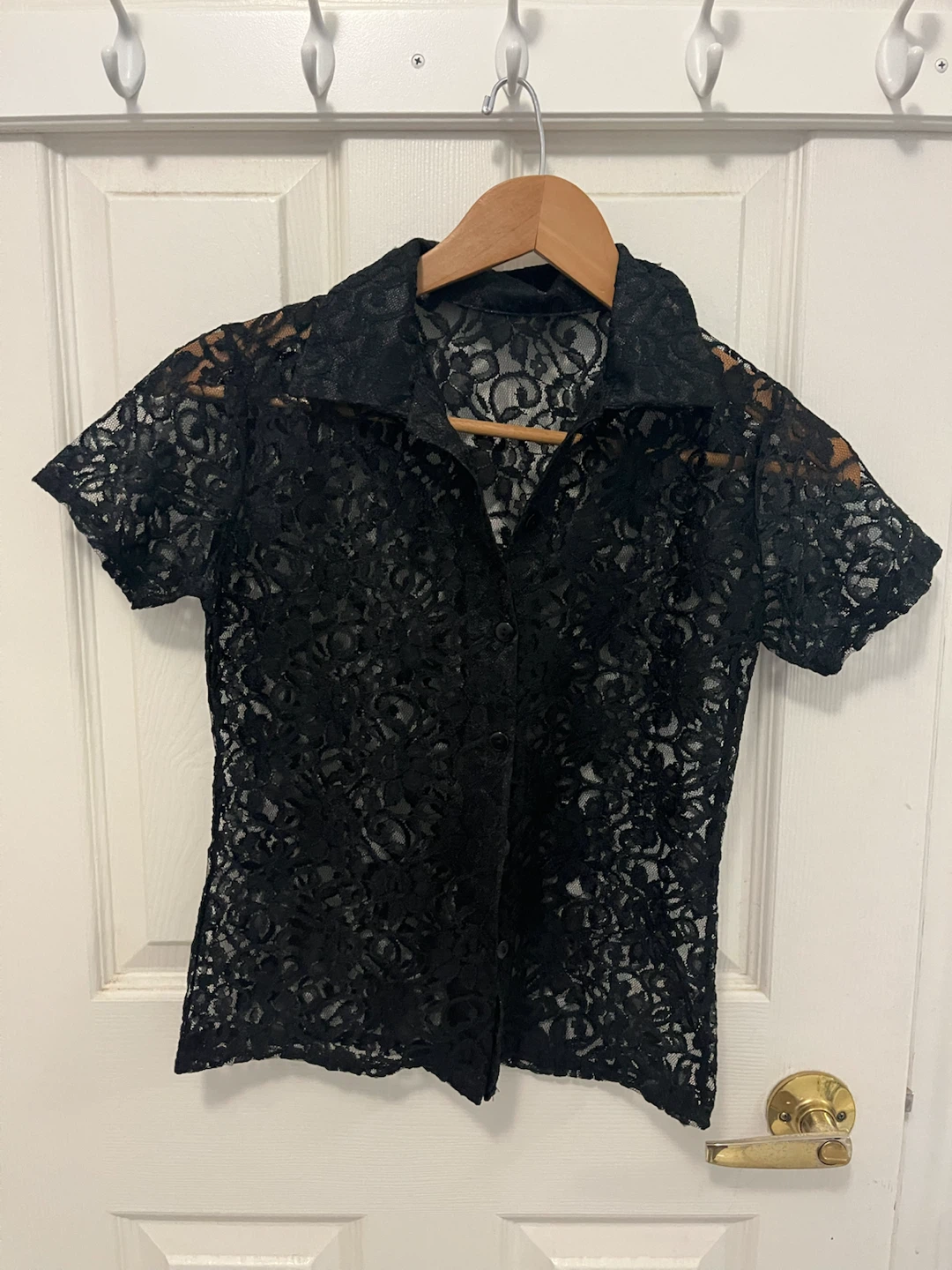 Black Lace Button-Up Shirt
