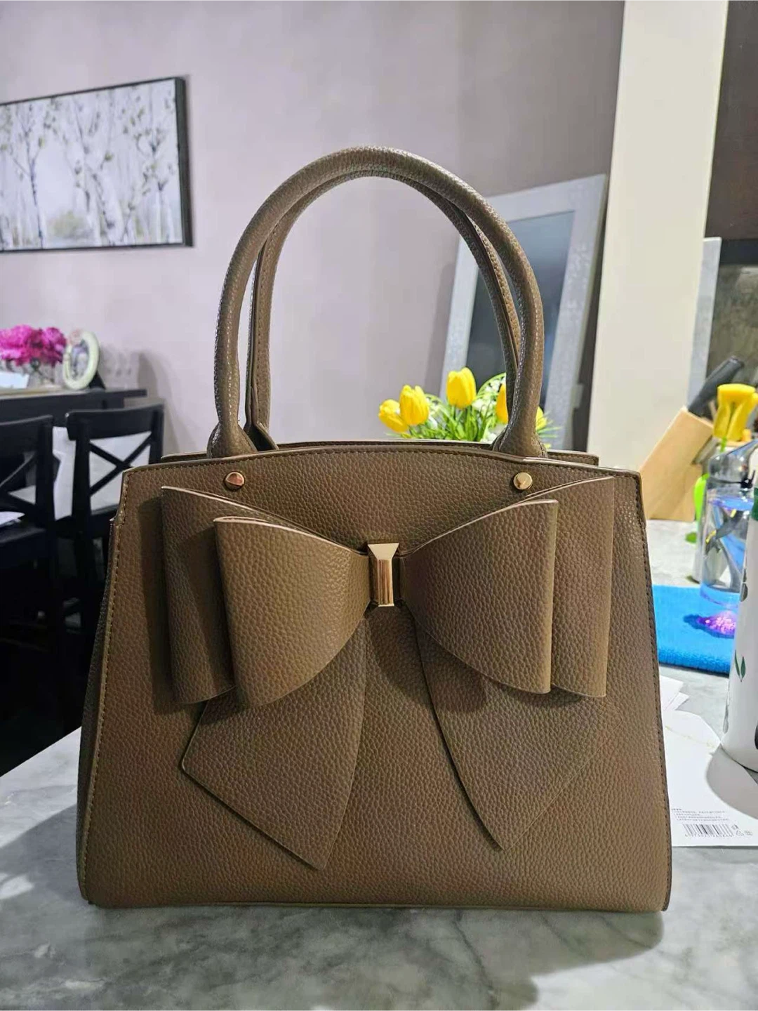 Brown Faux Leather Handbag with Bow - NEED TO SELL EVERYTHING