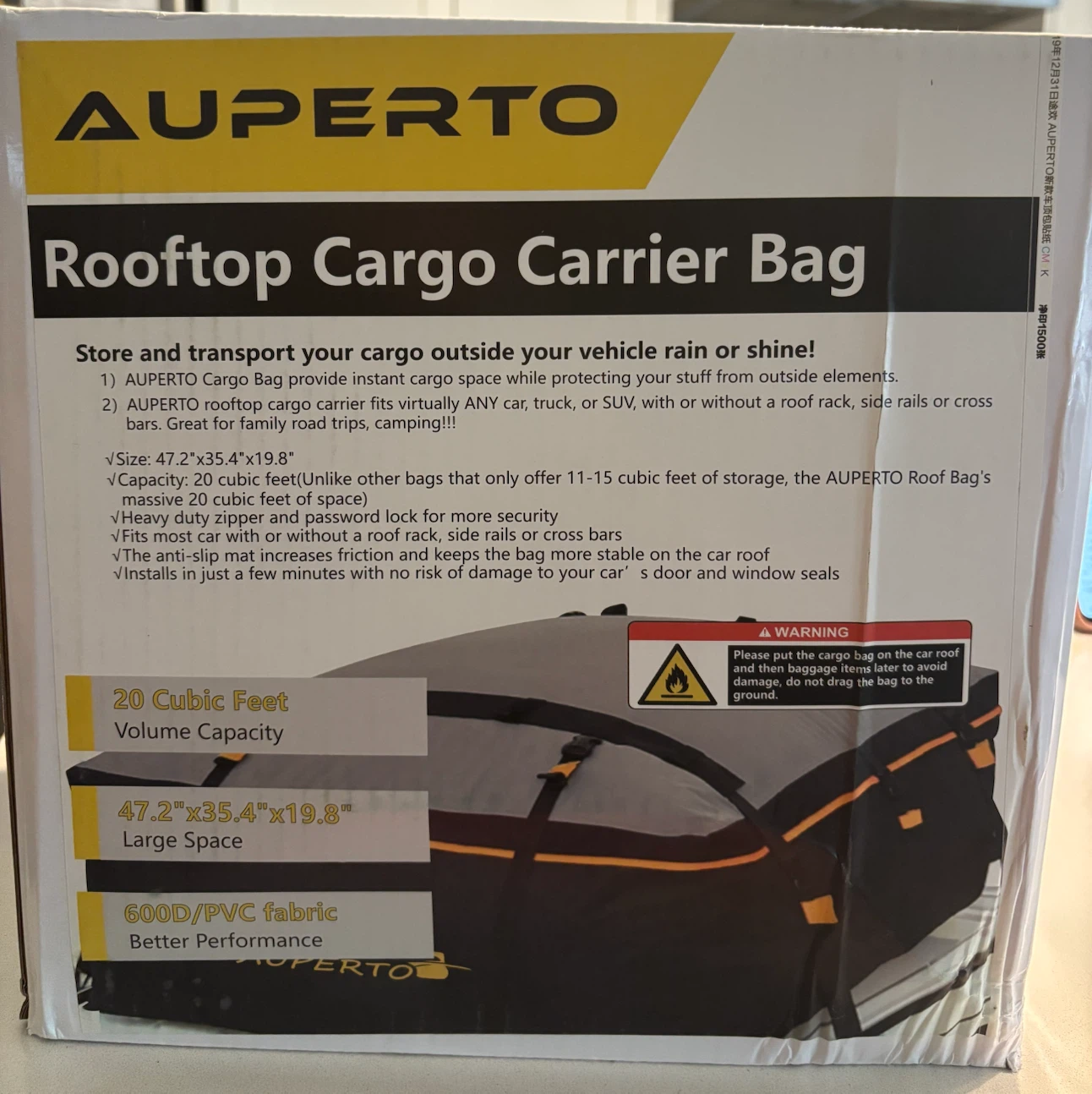 AUPERTO Rooftop Cargo Carrier Bag - 20 Cubic Feet