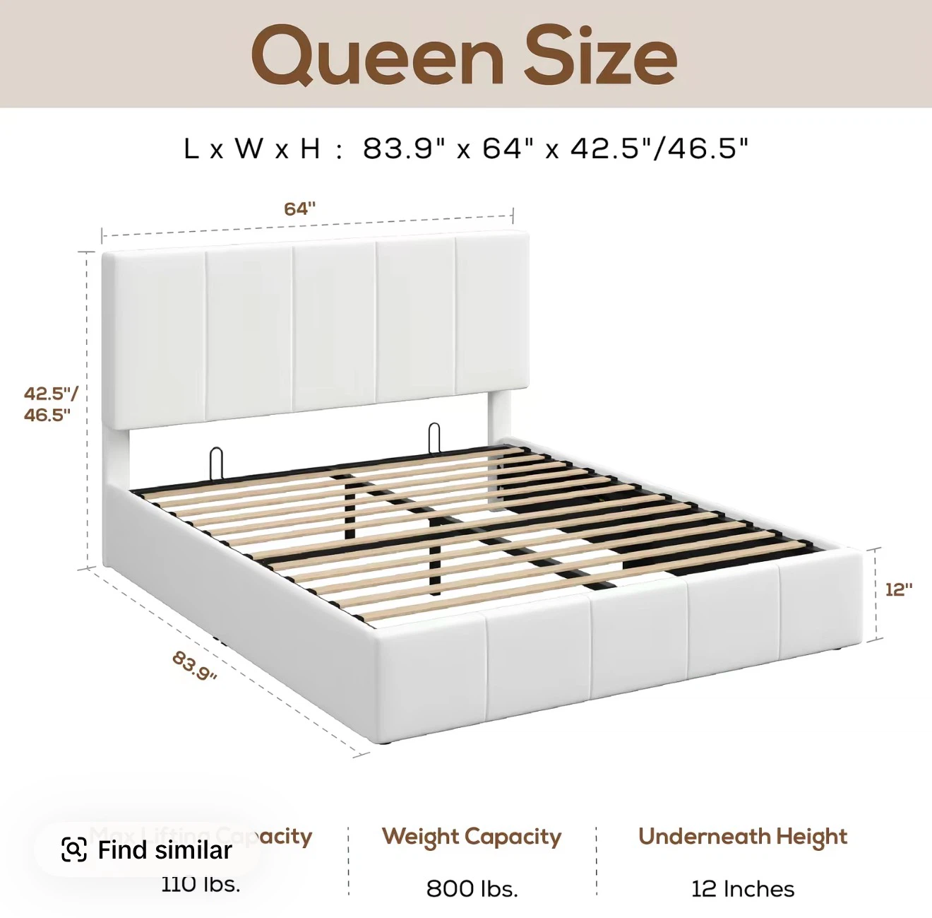White Velvet Queen Size Bed Frame with Headboard - photo 2