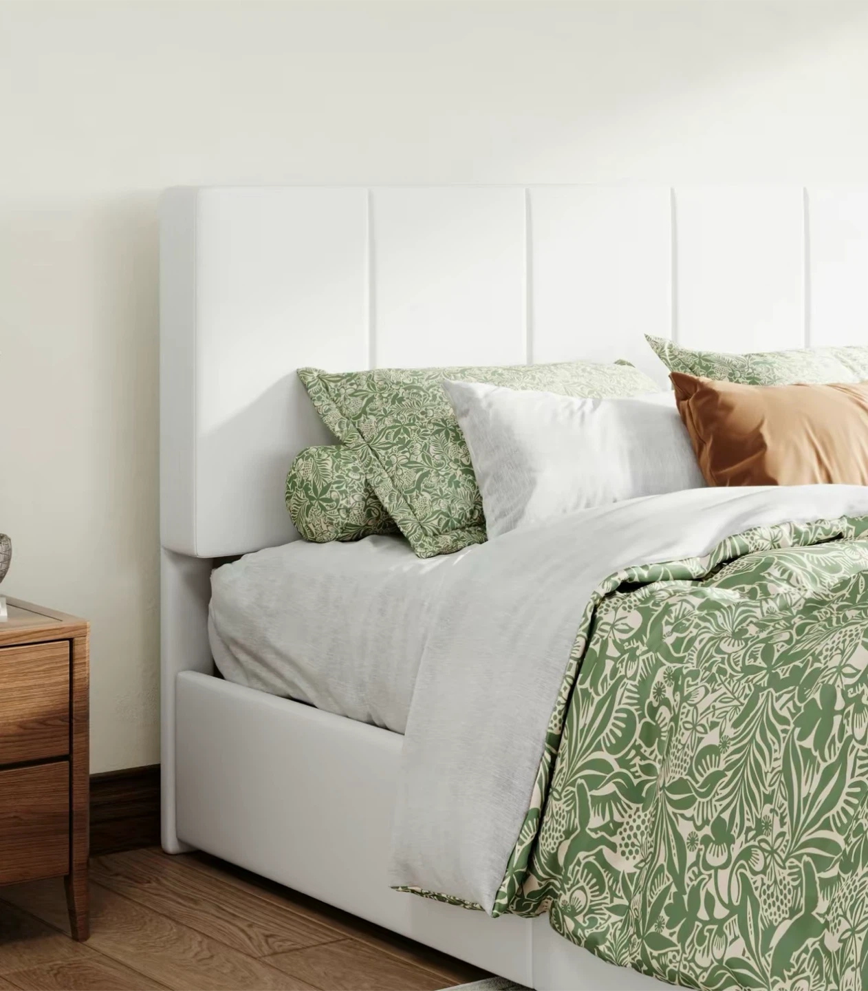 White Velvet Queen Size Bed Frame with Headboard - photo 3