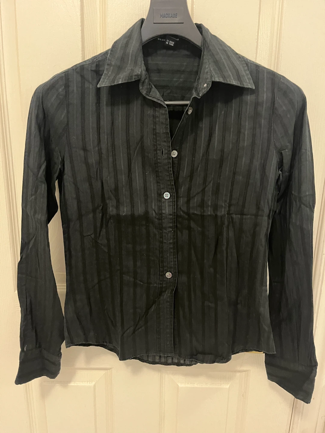 Club Monaco Black Striped Button-Up Shirt
