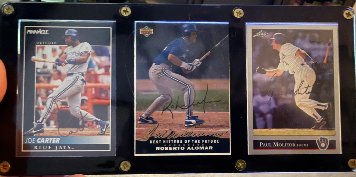 Joe Carter, Roberto Alomar, Paul Molitor Autographed Cards