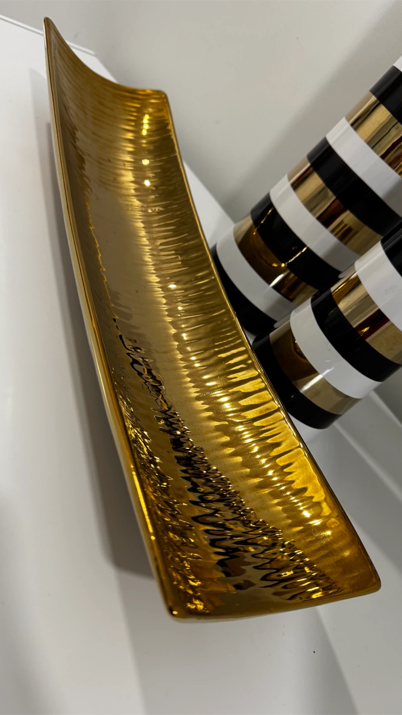 Set of 2 Striped Vases and Gold Tray - photo 5