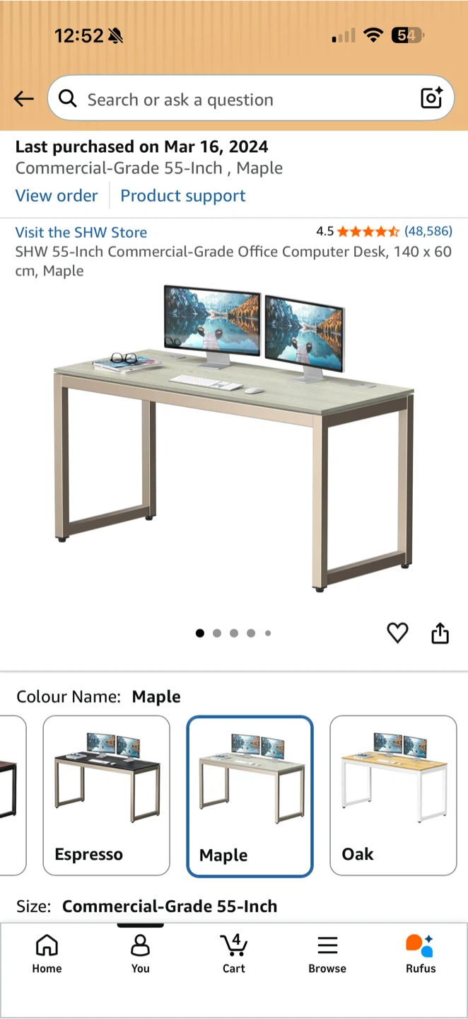 SHW Commercial-Grade 55-Inch Office Computer Desk - Maple
