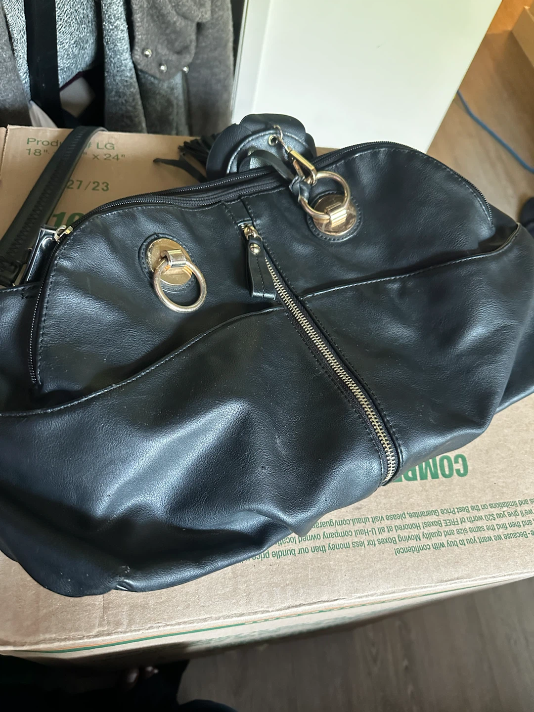 Black Faux Leather Shoulder Bag