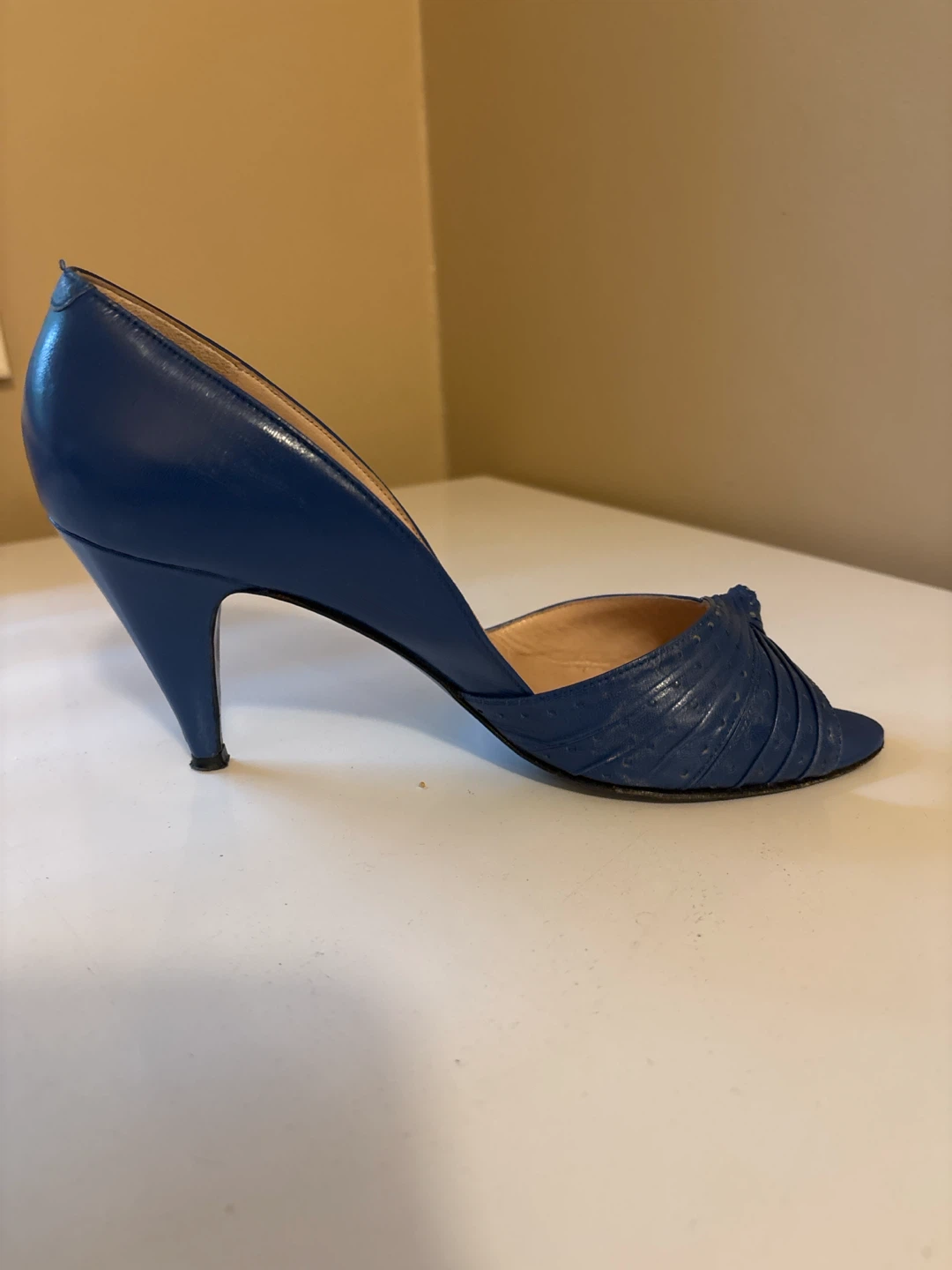 Blue Leather Peep-Toe Heels - photo 2